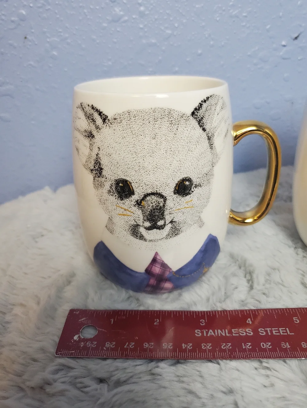 Set of 2 Pier 1 Imports Mugs: Zebra With Gold Handle and Koala With Gold Handle